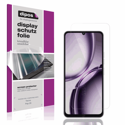 Klare Displayschutzfolie von dipos passend für Tecno Pop 20, präziser Zuschnitt und blasenfrei montiert