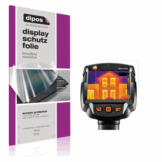 Klare Displayschutzfolie von dipos passend für Testo 872s, präziser Zuschnitt und blasenfrei montiert