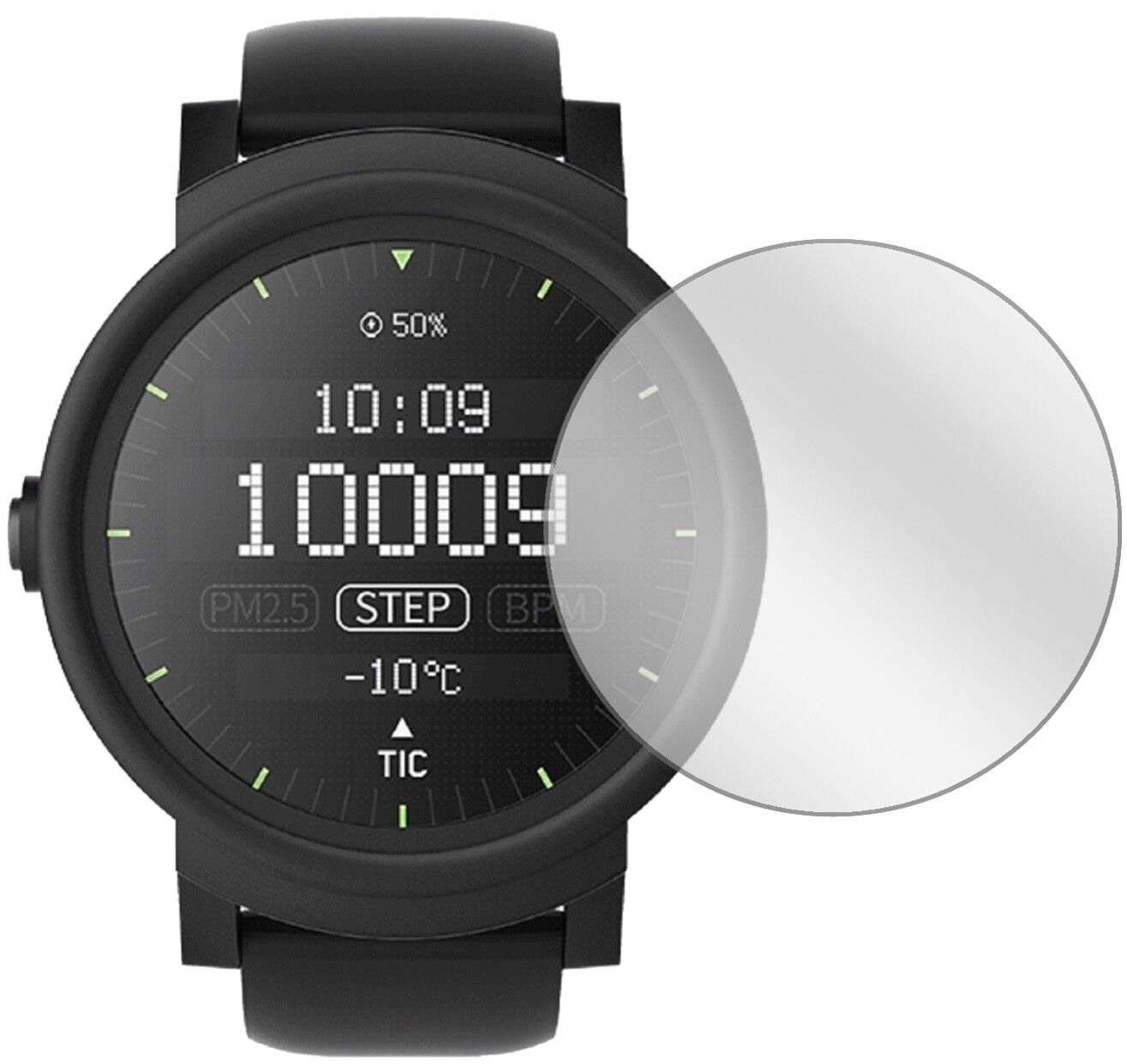 Klare Displayschutzfolie von dipos passend für Ticwatch E Smartwatch, präziser Zuschnitt und blasenfrei montiert