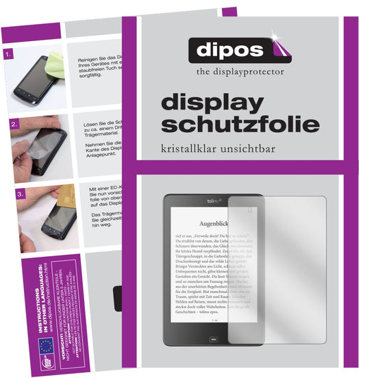 Klare Displayschutzfolie von dipos passend für Tolino Epos eBook Reader, präziser Zuschnitt und blasenfrei montiert