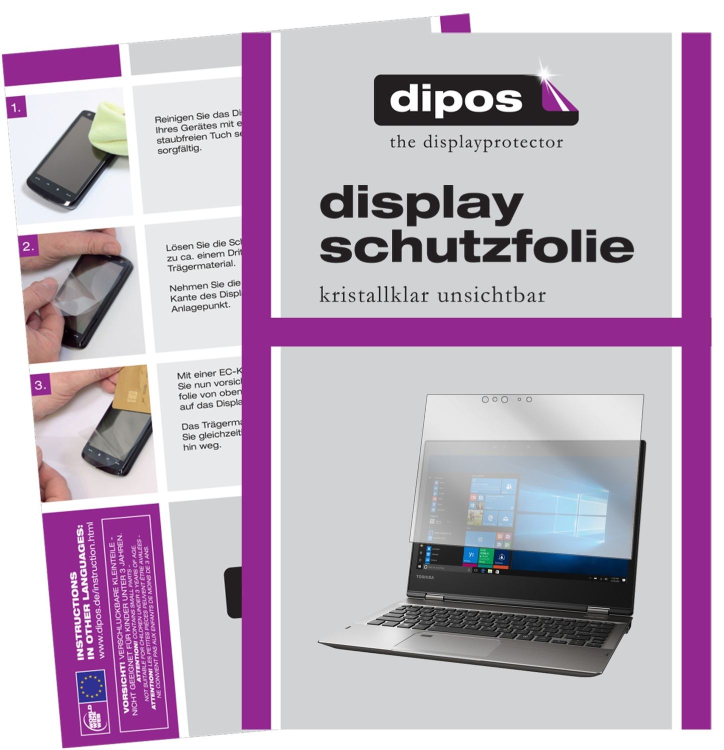 Klare Displayschutzfolie von dipos passend für Toshiba Portégé X20W, präziser Zuschnitt und blasenfrei montiert