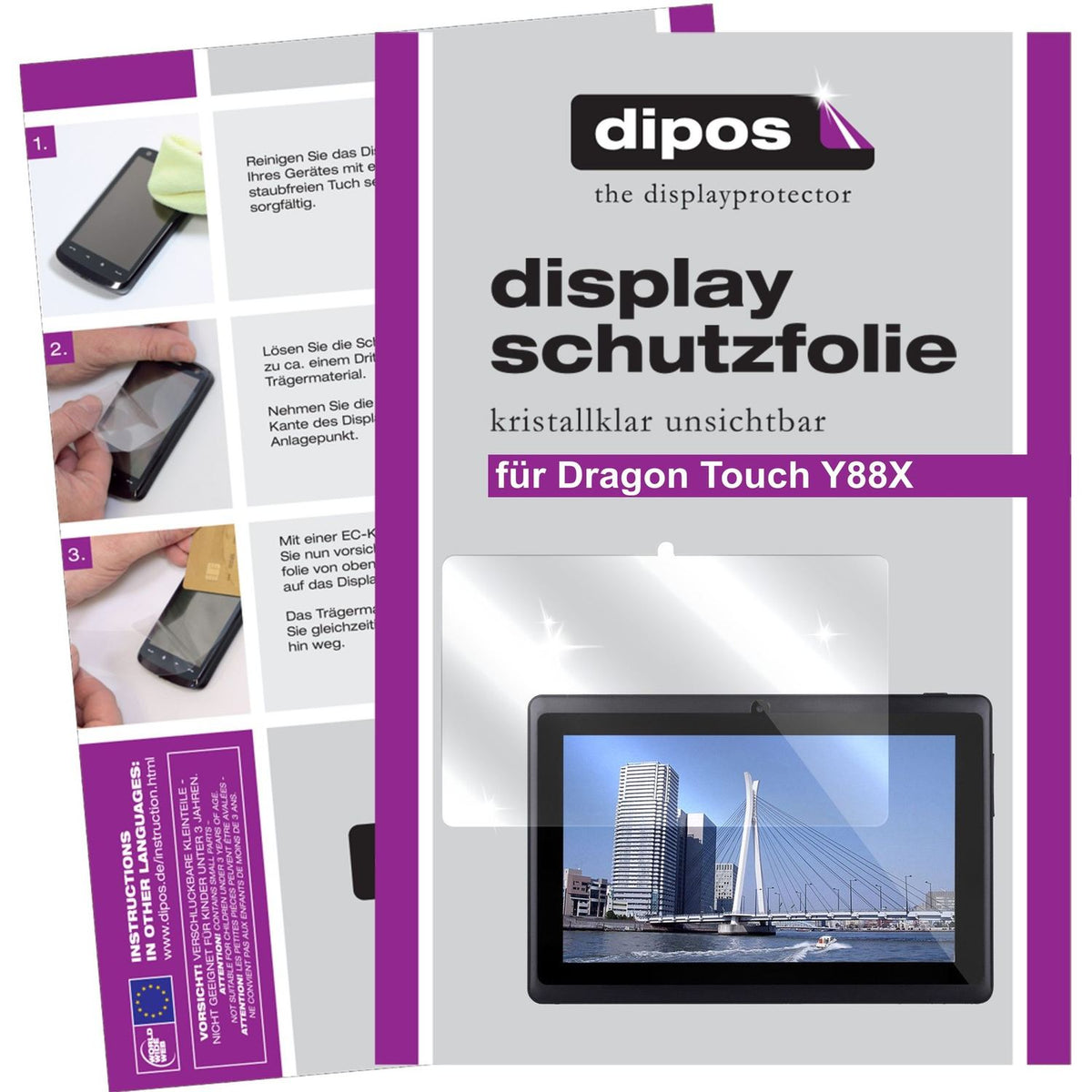 Klare Displayschutzfolie von dipos passend für Touch Y88X Dragon, präziser Zuschnitt und blasenfrei montiert