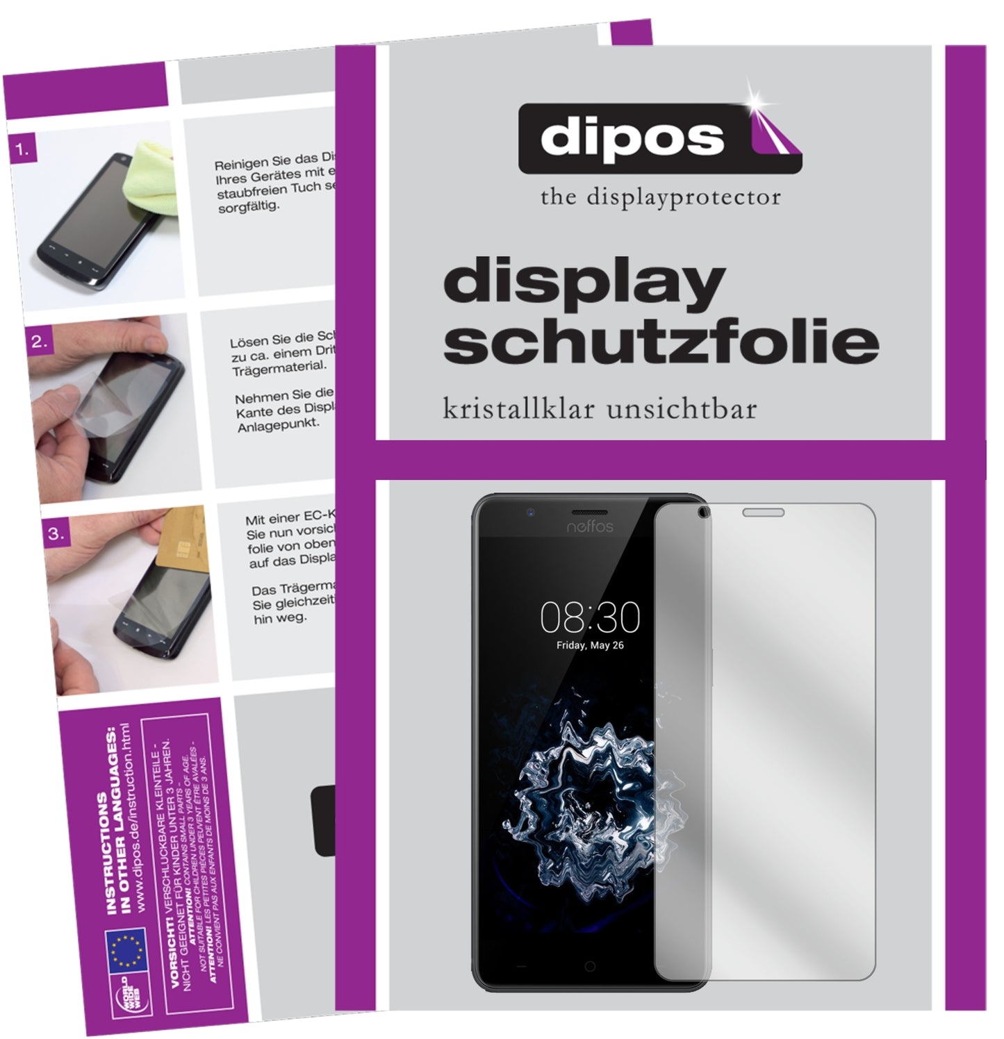 Klare Displayschutzfolie von dipos passend für TP-Link Neffos N1, präziser Zuschnitt und blasenfrei montiert