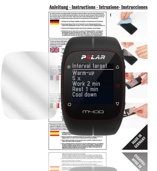 Klare Displayschutzfolie von dipos passend für Trainingscomputer M400 HR Polar, präziser Zuschnitt und blasenfrei montiert