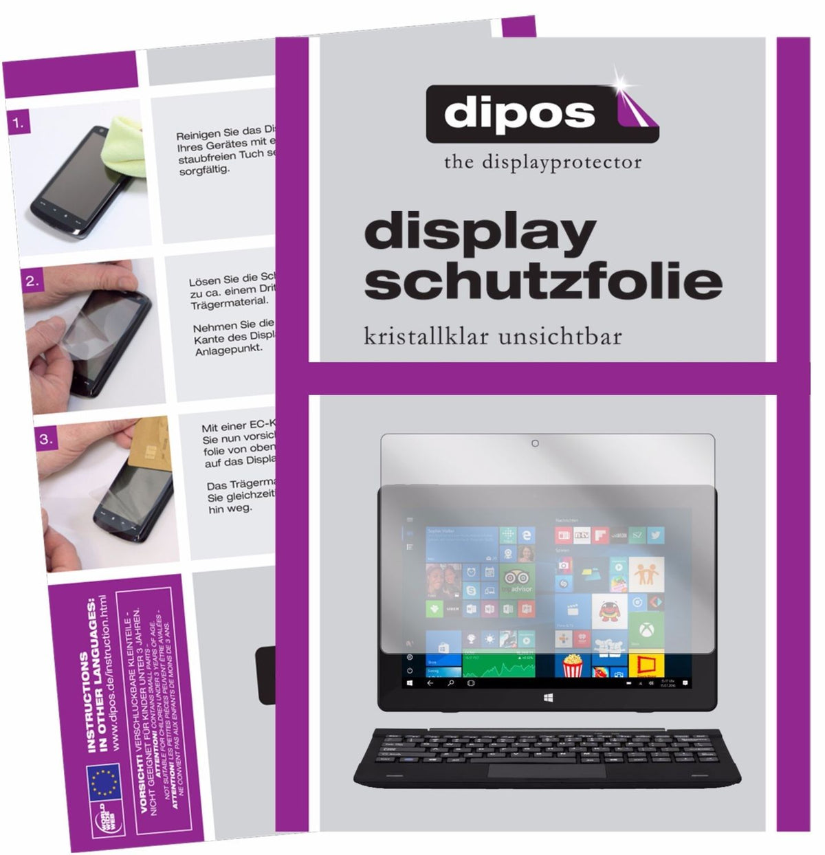 Klare Displayschutzfolie von dipos passend für Trekstor LingoTab, präziser Zuschnitt und blasenfrei montiert