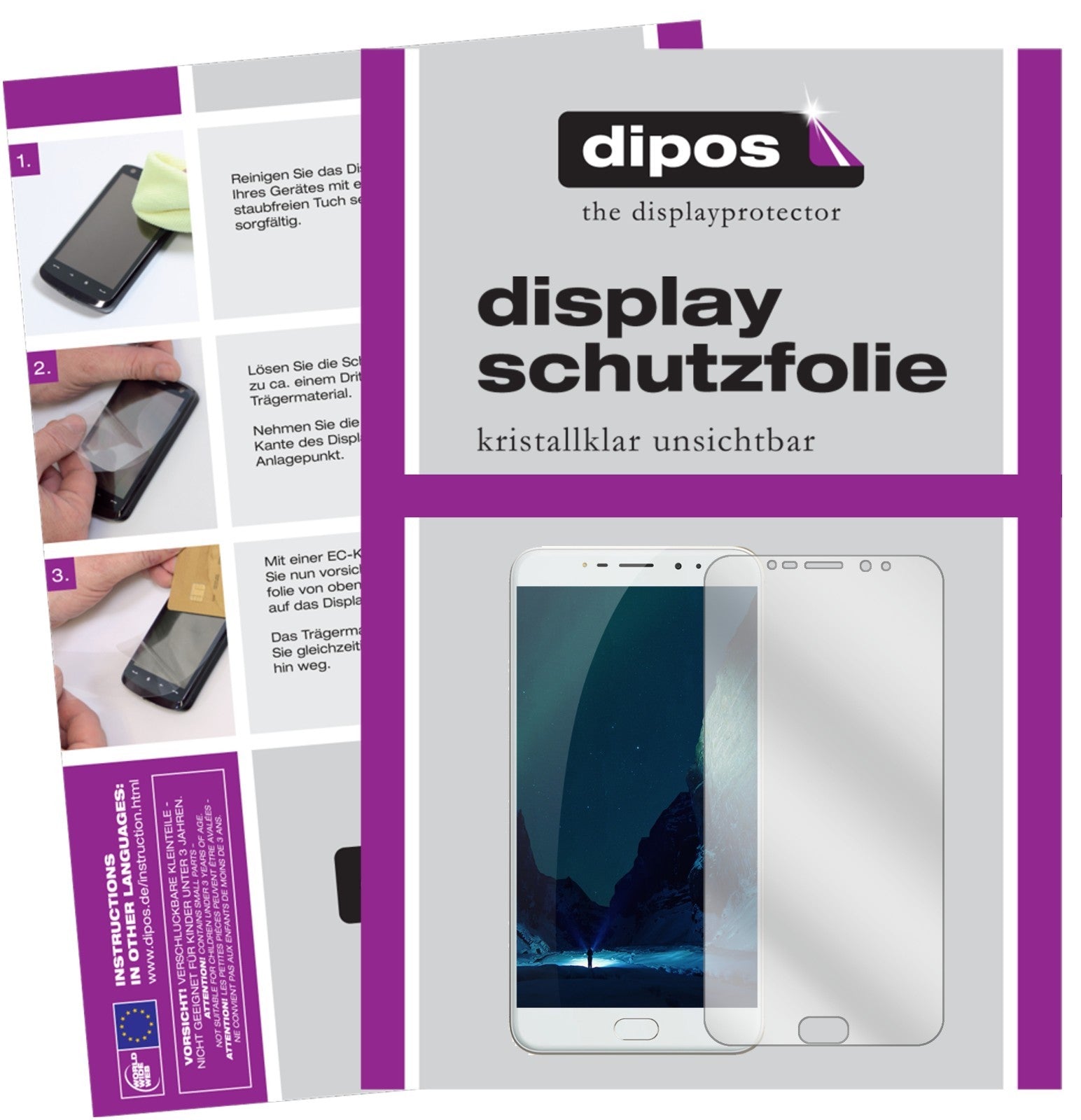 Klare Displayschutzfolie von dipos passend für Uhans Max 2, präziser Zuschnitt und blasenfrei montiert