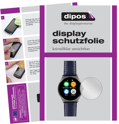 Klare Displayschutzfolie von dipos passend für Uhr 51.5 mm Durchmesser, präziser Zuschnitt und blasenfrei montiert
