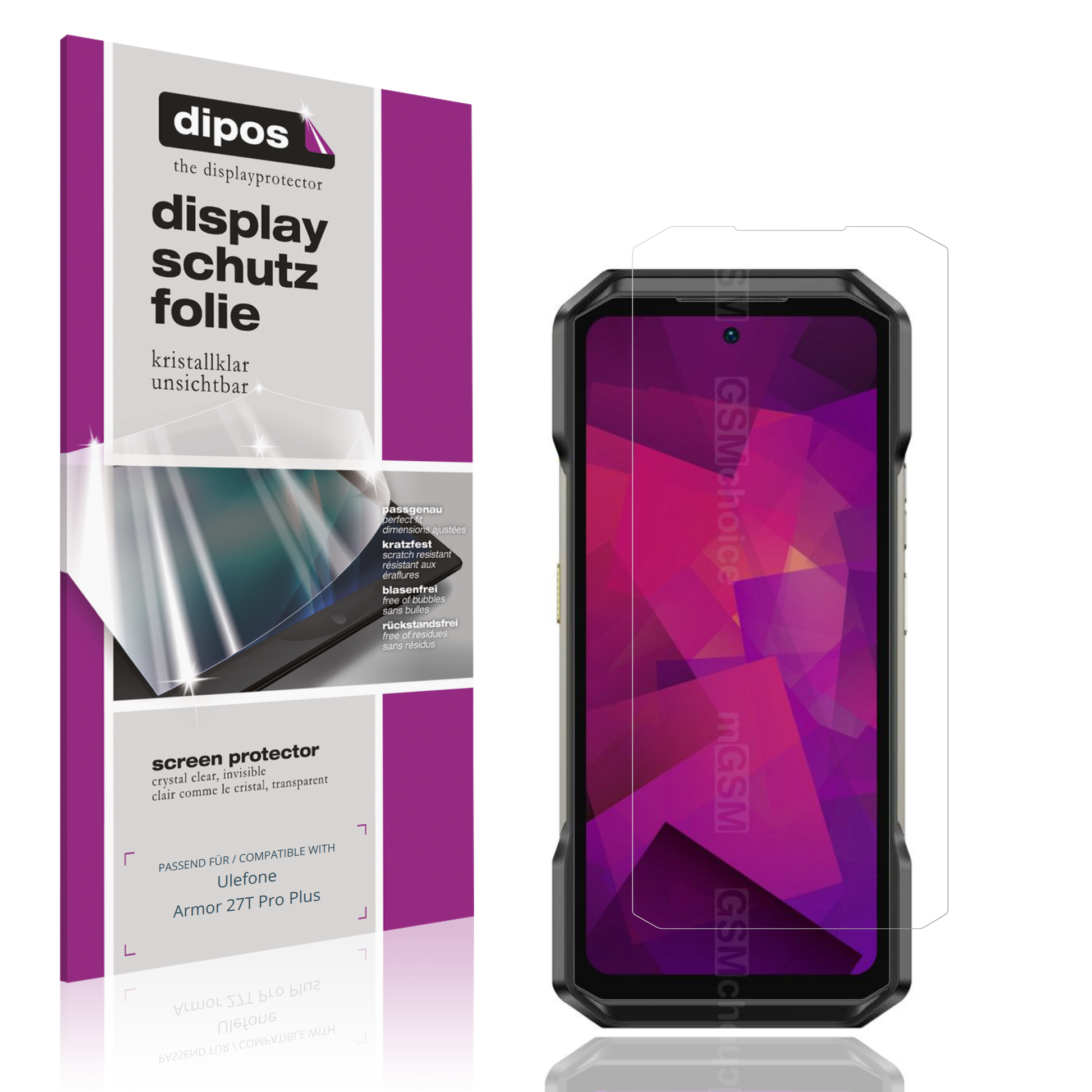 Klare Displayschutzfolie von dipos passend für Ulefone Armor 27T Pro Plus, präziser Zuschnitt und blasenfrei montiert