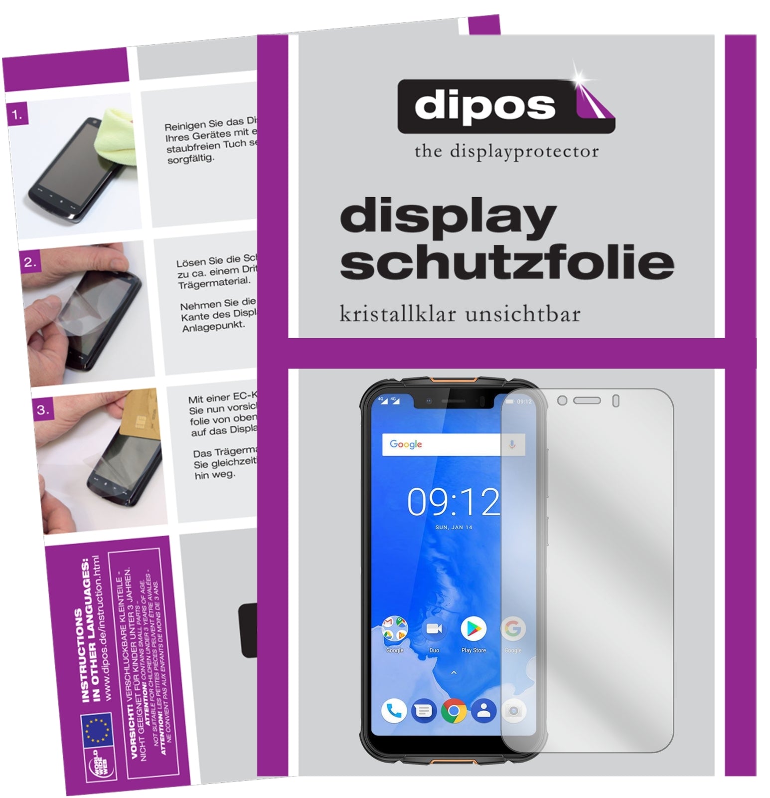 Klare Displayschutzfolie von dipos passend für Ulefone Armor 5, präziser Zuschnitt und blasenfrei montiert