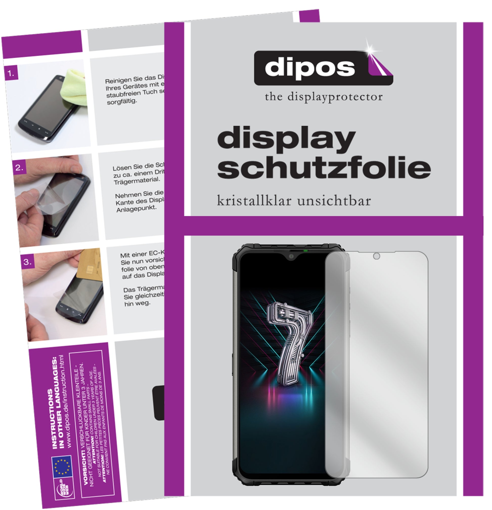 Klare Displayschutzfolie von dipos passend für Ulefone Armor 7, präziser Zuschnitt und blasenfrei montiert