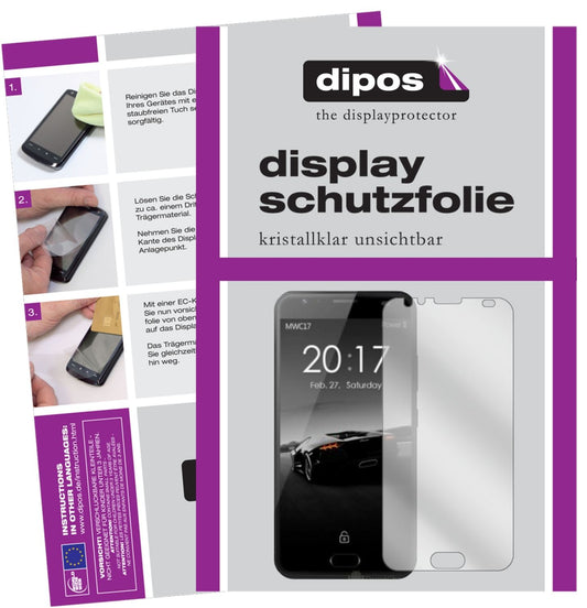 Klare Displayschutzfolie von dipos passend für Ulefone Power 2, präziser Zuschnitt und blasenfrei montiert