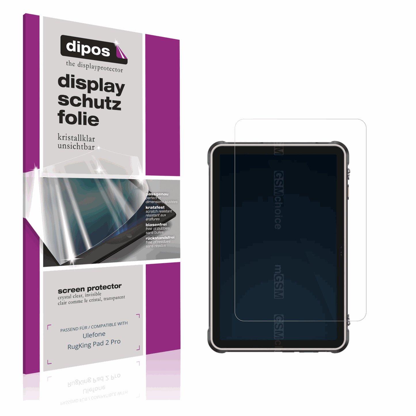 Klare Displayschutzfolie von dipos passend für Ulefone RugKing Pad 2 Pro, präziser Zuschnitt und blasenfrei montiert