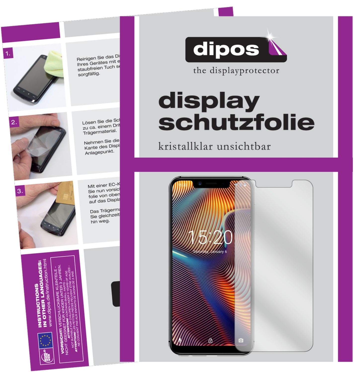 Klare Displayschutzfolie von dipos passend für Umidigi A3 Pro (2018), präziser Zuschnitt und blasenfrei montiert