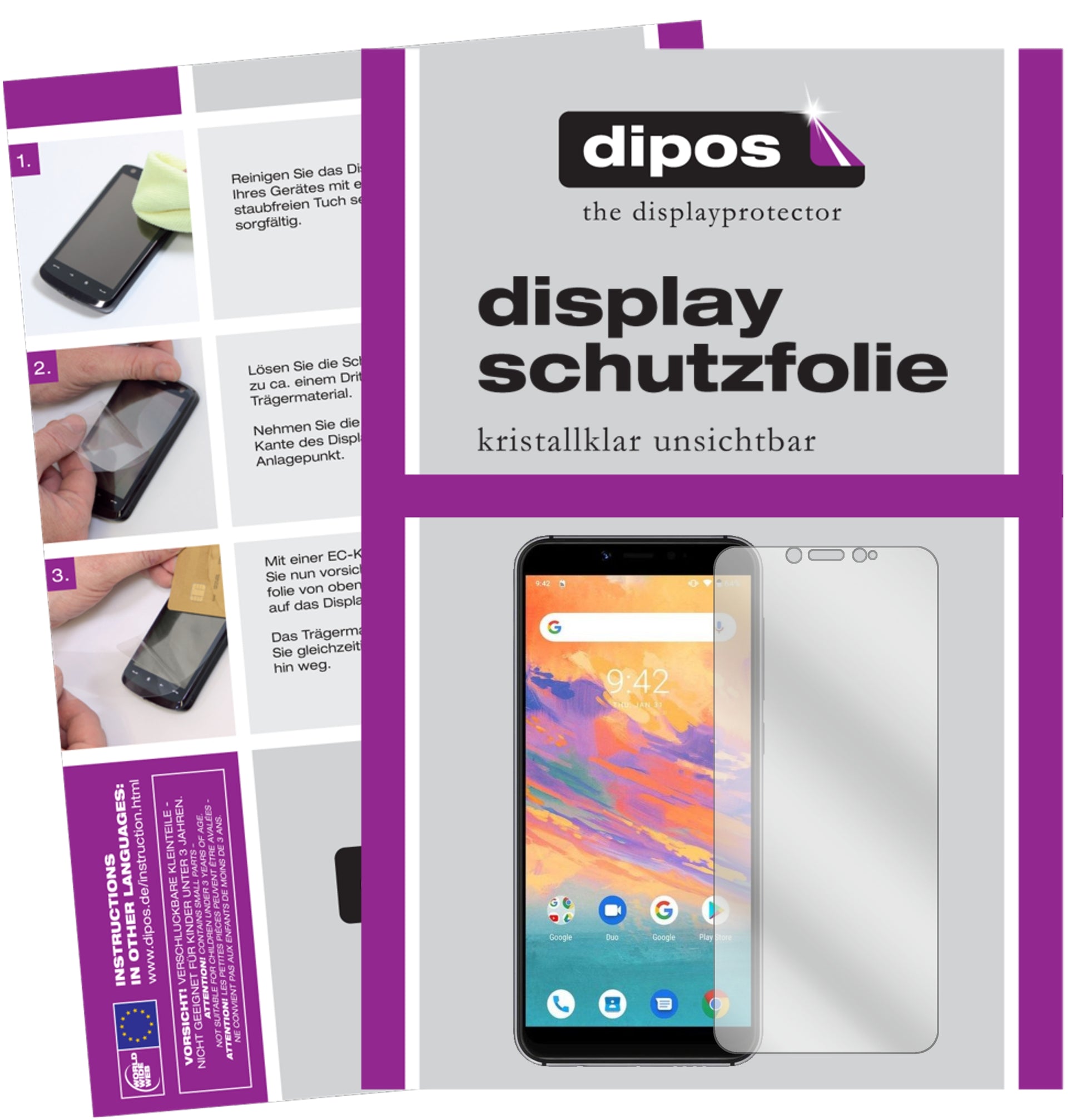 Klare Displayschutzfolie von dipos passend für Umidigi A3S, präziser Zuschnitt und blasenfrei montiert