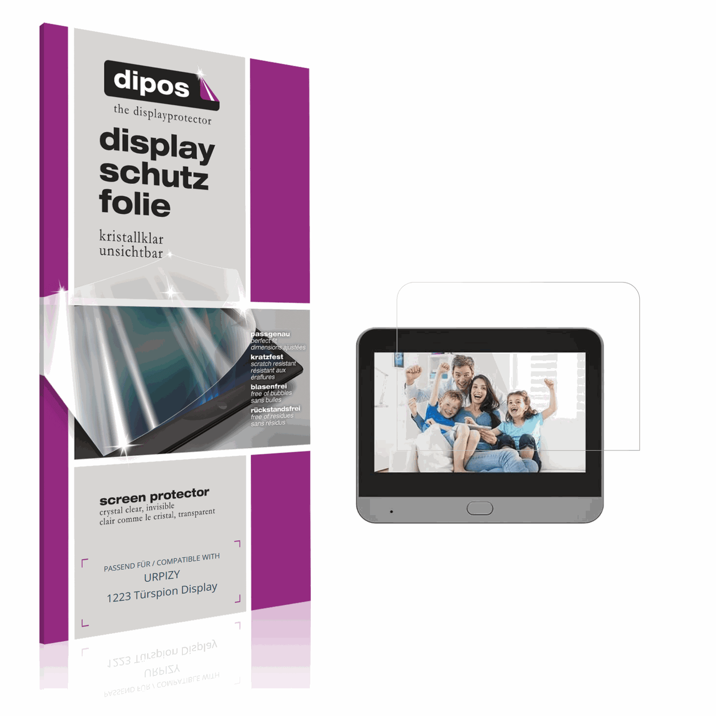 Klare Displayschutzfolie von dipos passend für URPIZY 1223 Türspion Display, präziser Zuschnitt und blasenfrei montiert