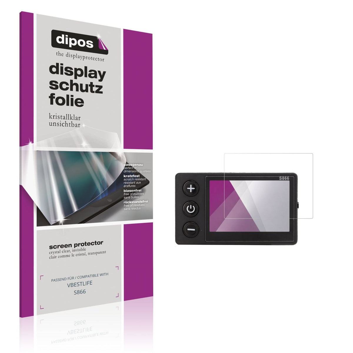 Klare Displayschutzfolie von dipos passend für VBESTLIFE S866, präziser Zuschnitt und blasenfrei montiert