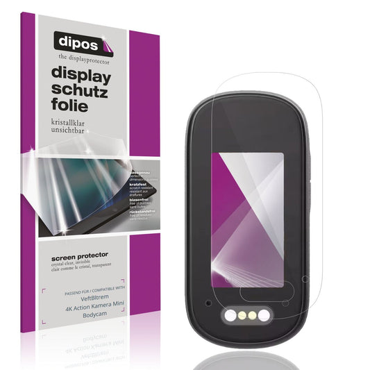 Klare Displayschutzfolie von dipos passend für VeftBltrem 4K Action Kamera Mini Bodycam, präziser Zuschnitt und blasenfrei montiert