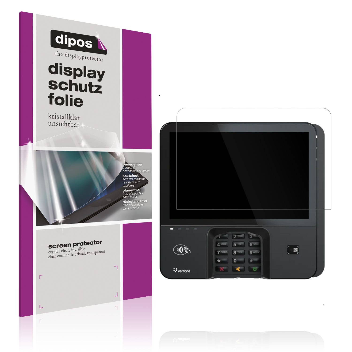 Klare Displayschutzfolie von dipos passend für Verifone M450, präziser Zuschnitt und blasenfrei montiert