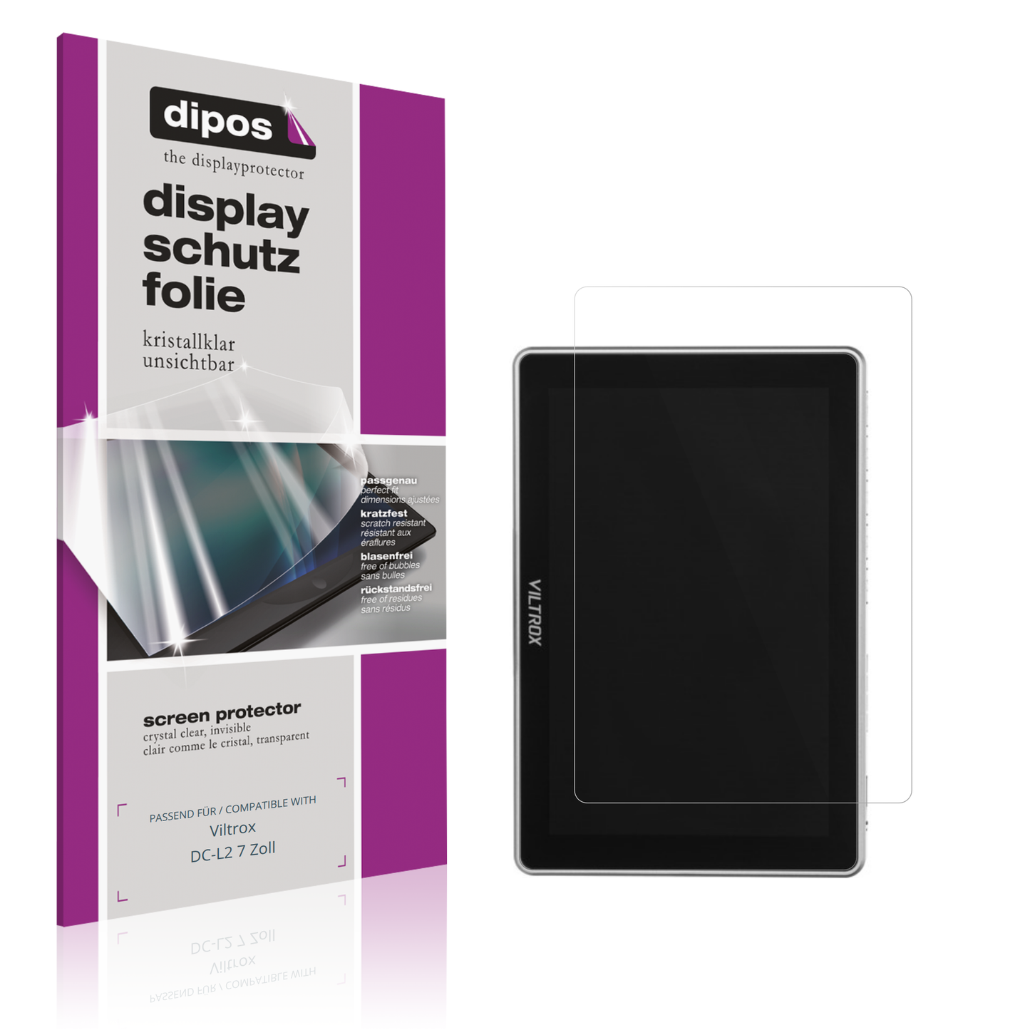 Klare Displayschutzfolie von dipos passend für Viltrox DC-L2 7 Zoll, präziser Zuschnitt und blasenfrei montiert