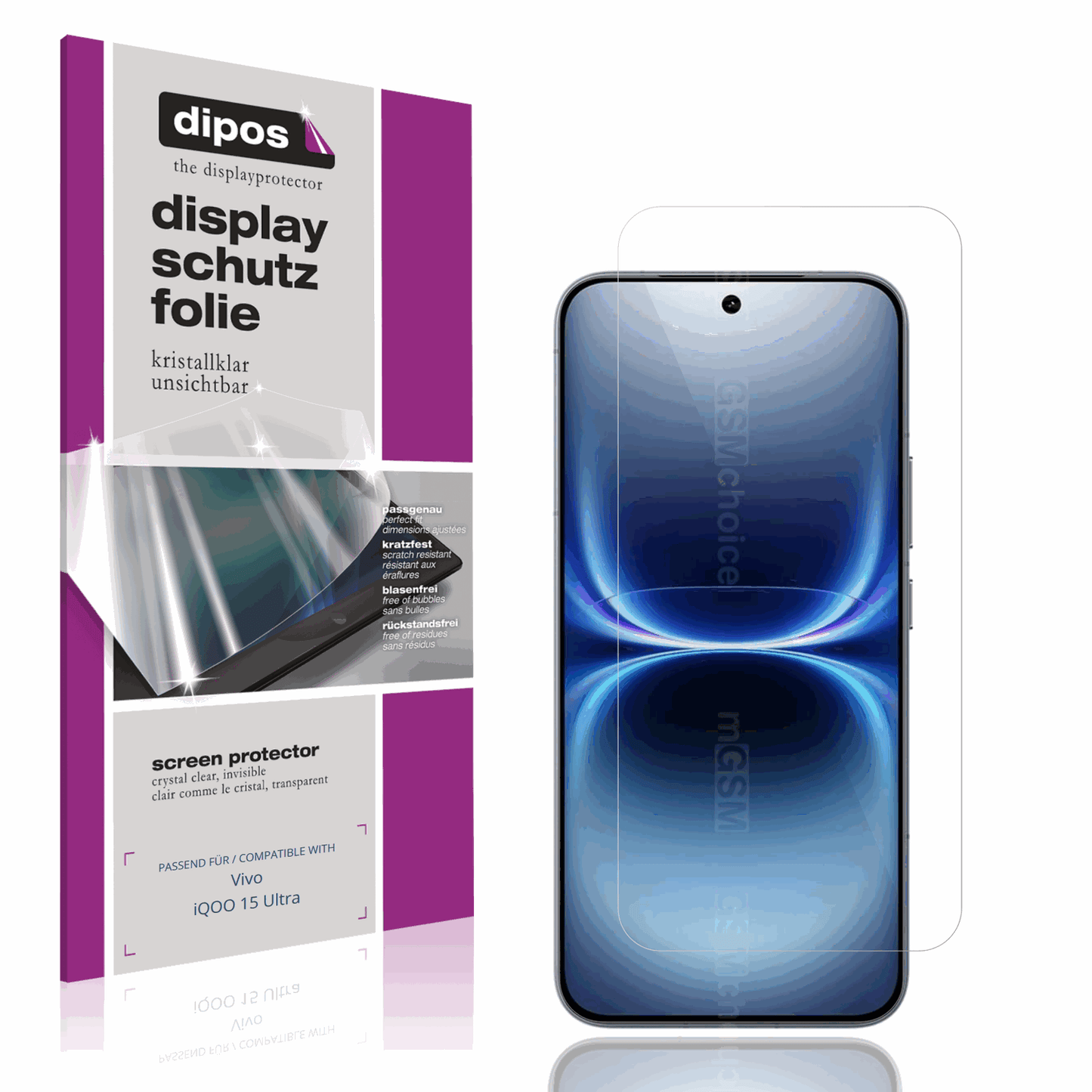 Klare Displayschutzfolie von dipos passend für Vivo iQOO 15 Ultra, präziser Zuschnitt und blasenfrei montiert