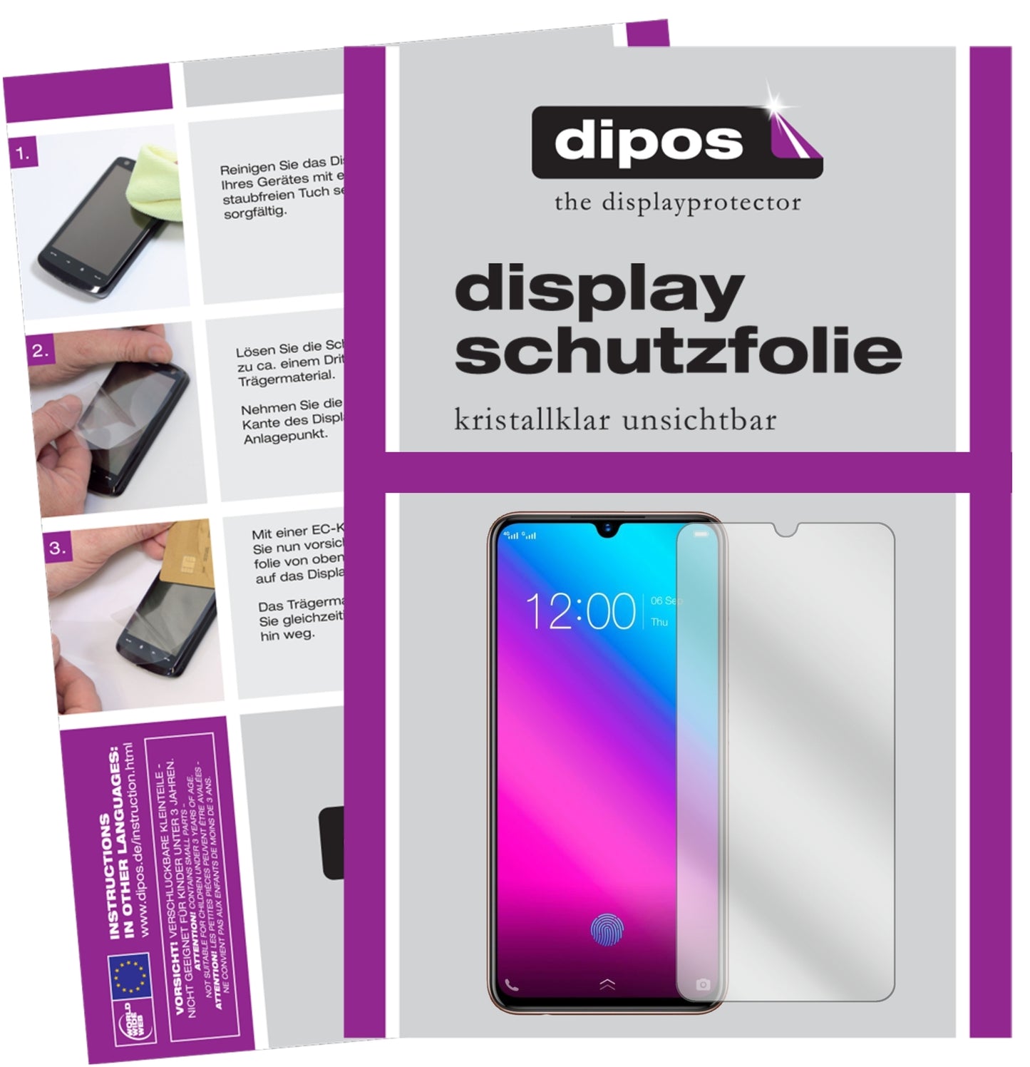 Klare Displayschutzfolie von dipos passend für Vivo V11 Plus, präziser Zuschnitt und blasenfrei montiert