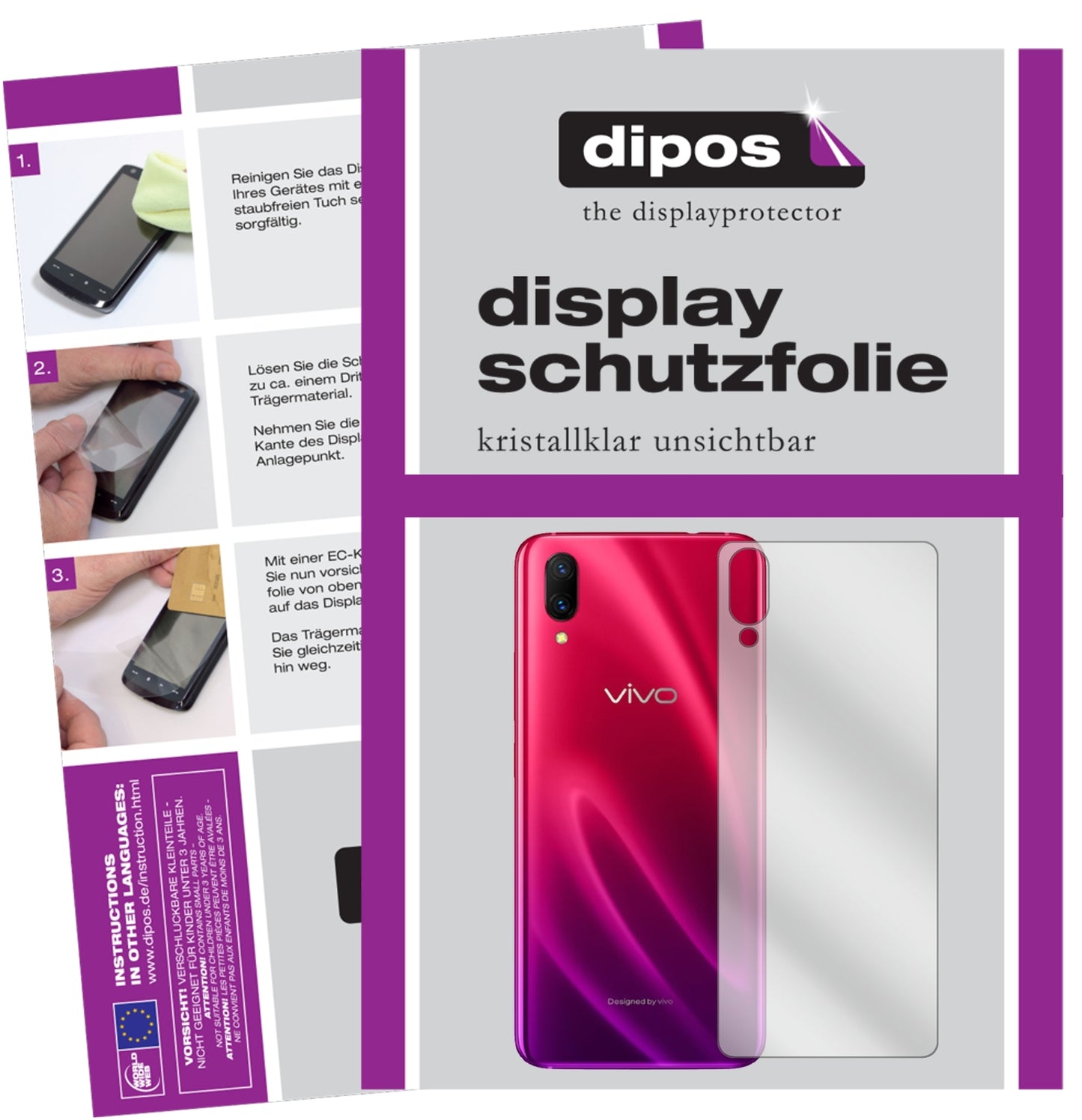 Klare Displayschutzfolie von dipos passend für Vivo X23 Symphony Rückseite, präziser Zuschnitt und blasenfrei montiert