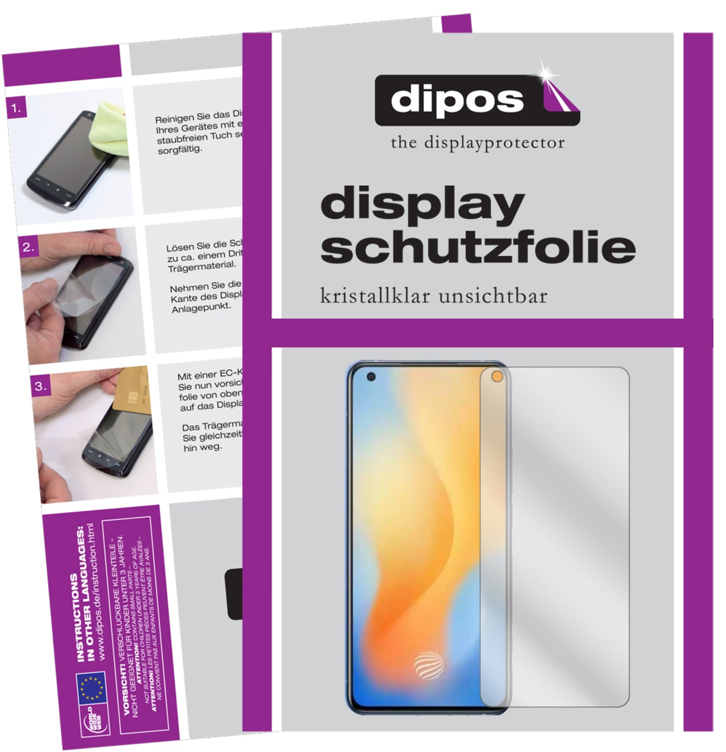 Klare Displayschutzfolie von dipos passend für Vivo X50, präziser Zuschnitt und blasenfrei montiert