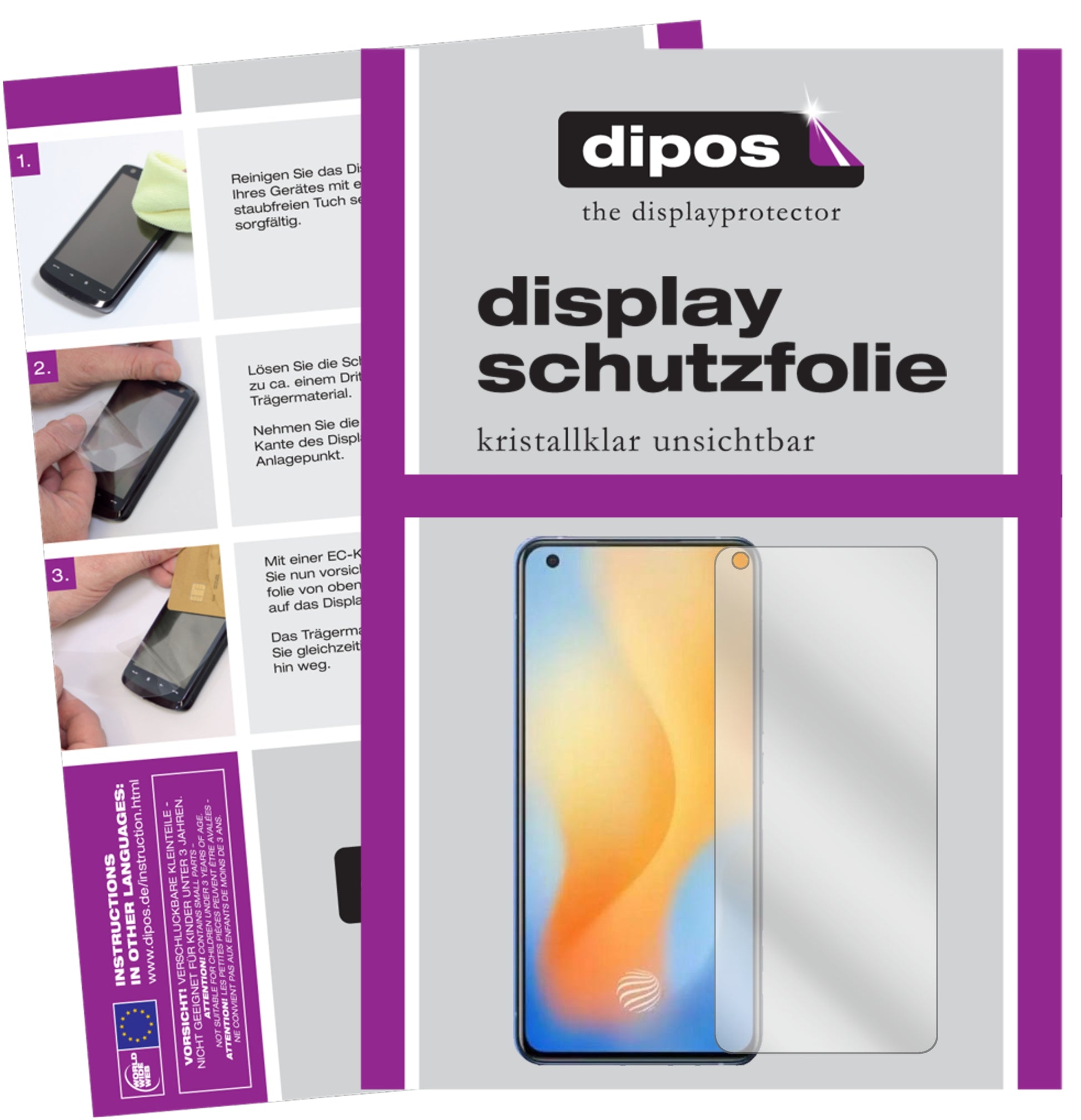 Klare Displayschutzfolie von dipos passend für Vivo X50, präziser Zuschnitt und blasenfrei montiert