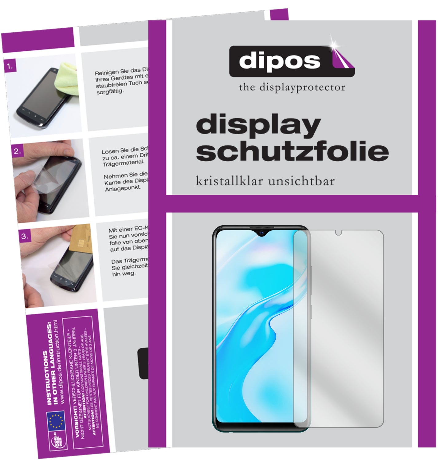 Klare Displayschutzfolie von dipos passend für Vivo Y3s, präziser Zuschnitt und blasenfrei montiert