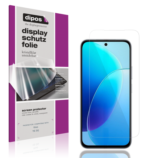 Klare Displayschutzfolie von dipos passend für Vivo Y6 5G, präziser Zuschnitt und blasenfrei montiert