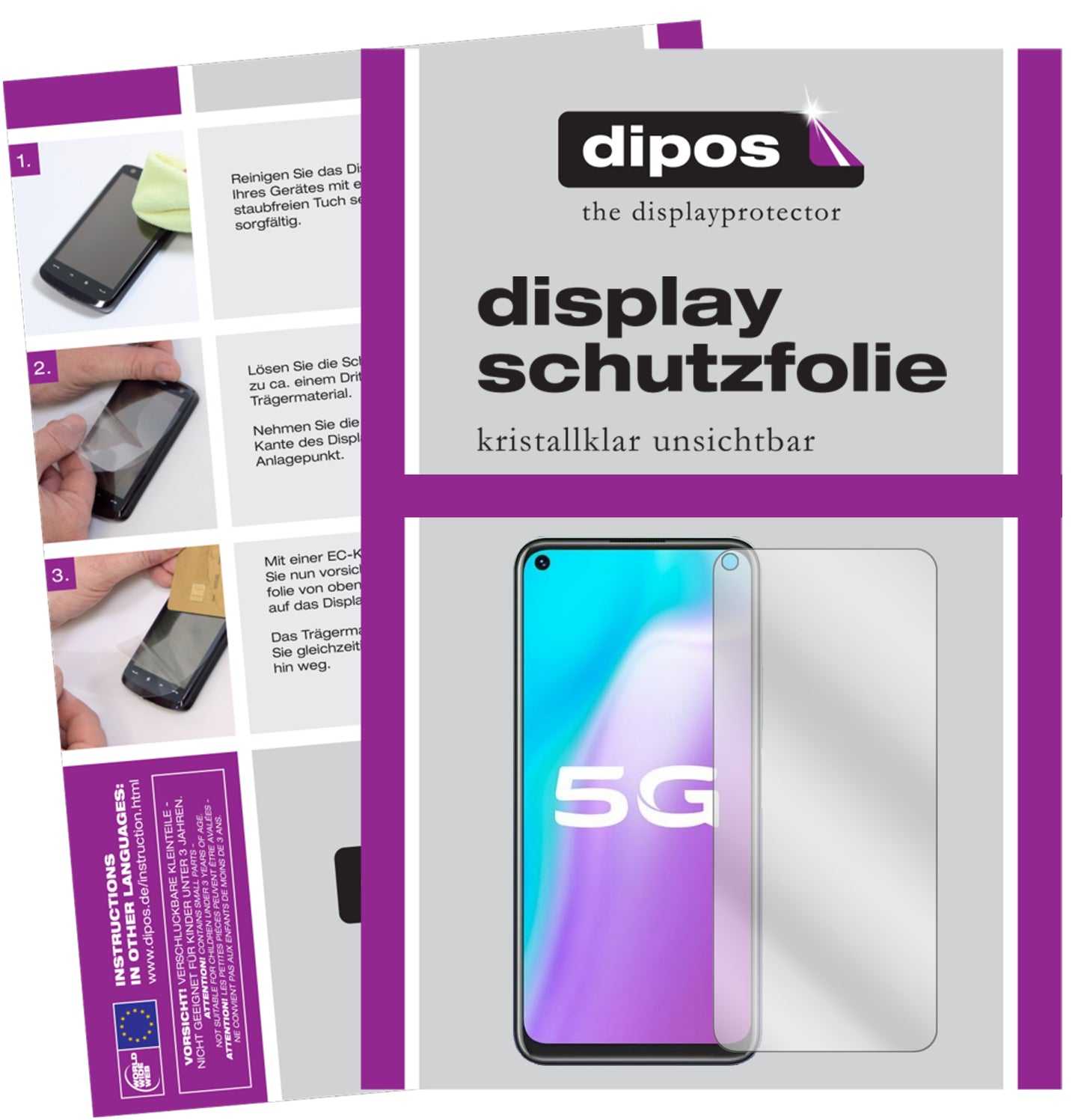 Klare Displayschutzfolie von dipos passend für Vivo Z5x, präziser Zuschnitt und blasenfrei montiert