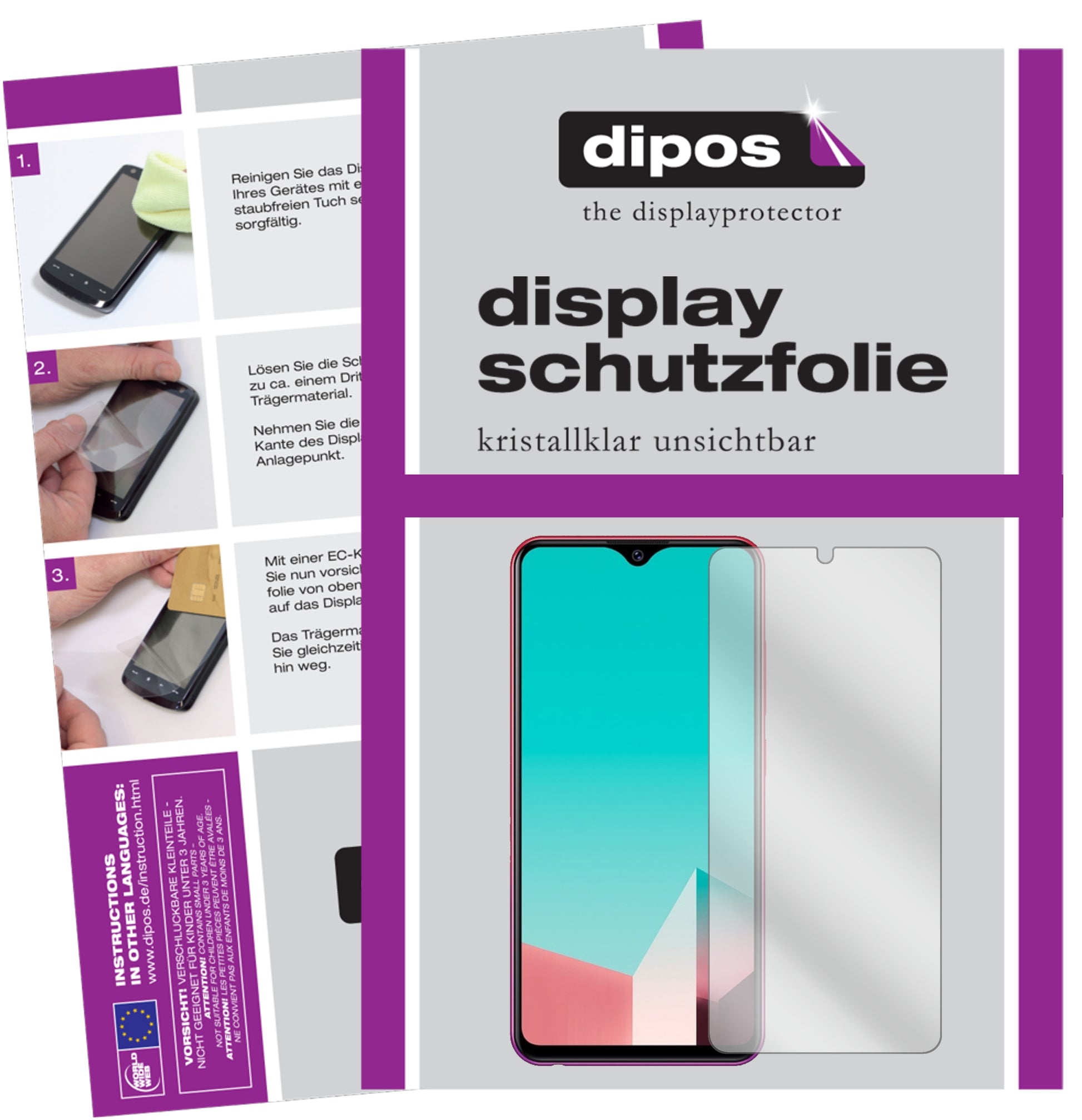 Klare Displayschutzfolie von dipos passend für Vivo Y91 C, präziser Zuschnitt und blasenfrei montiert