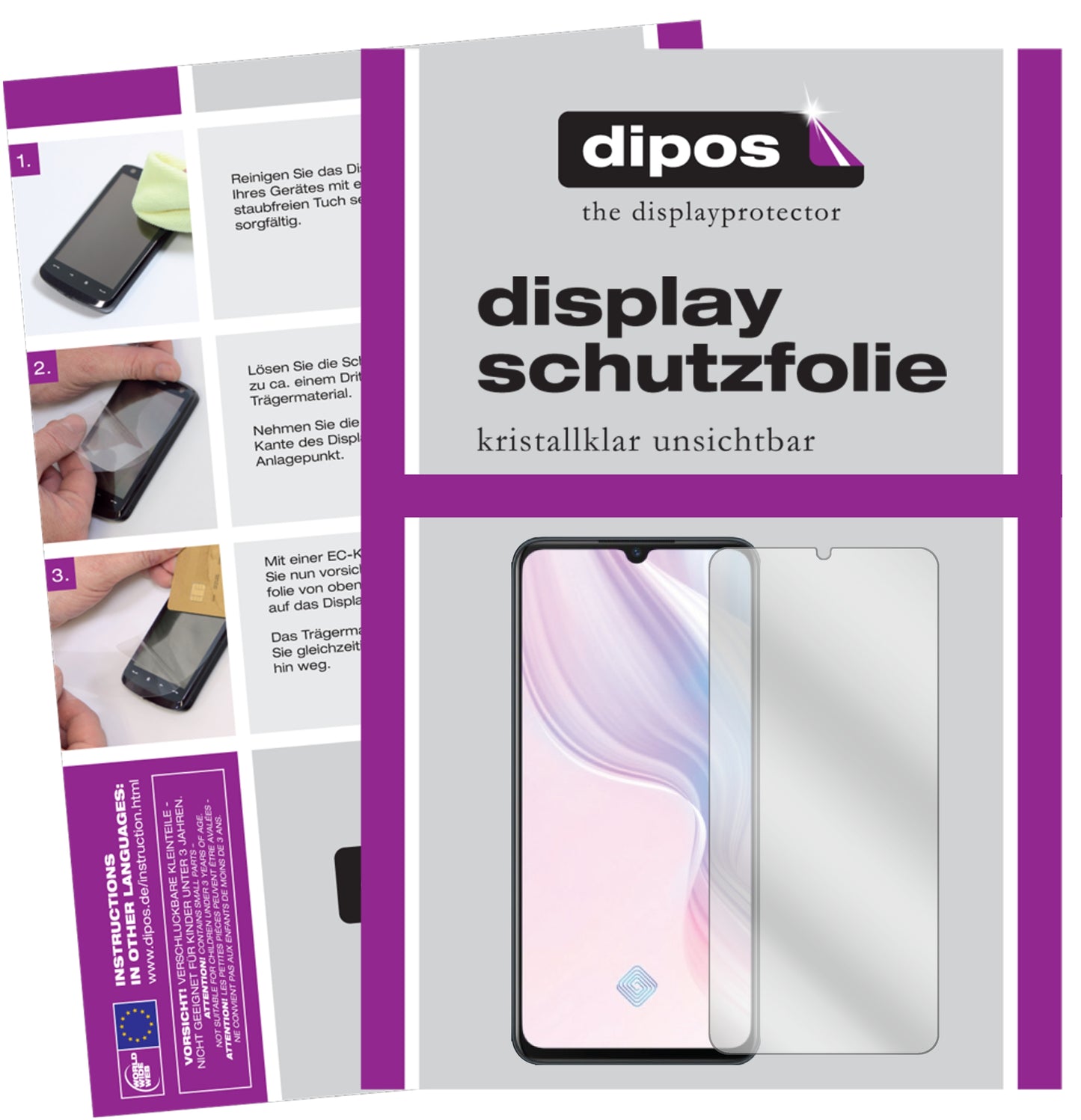 Klare Displayschutzfolie von dipos passend für Vivo Y9s, präziser Zuschnitt und blasenfrei montiert
