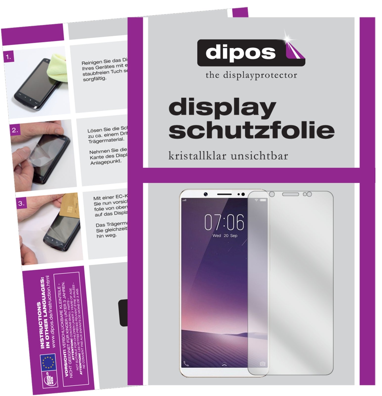 Klare Displayschutzfolie von dipos passend für Vivo Z10, präziser Zuschnitt und blasenfrei montiert