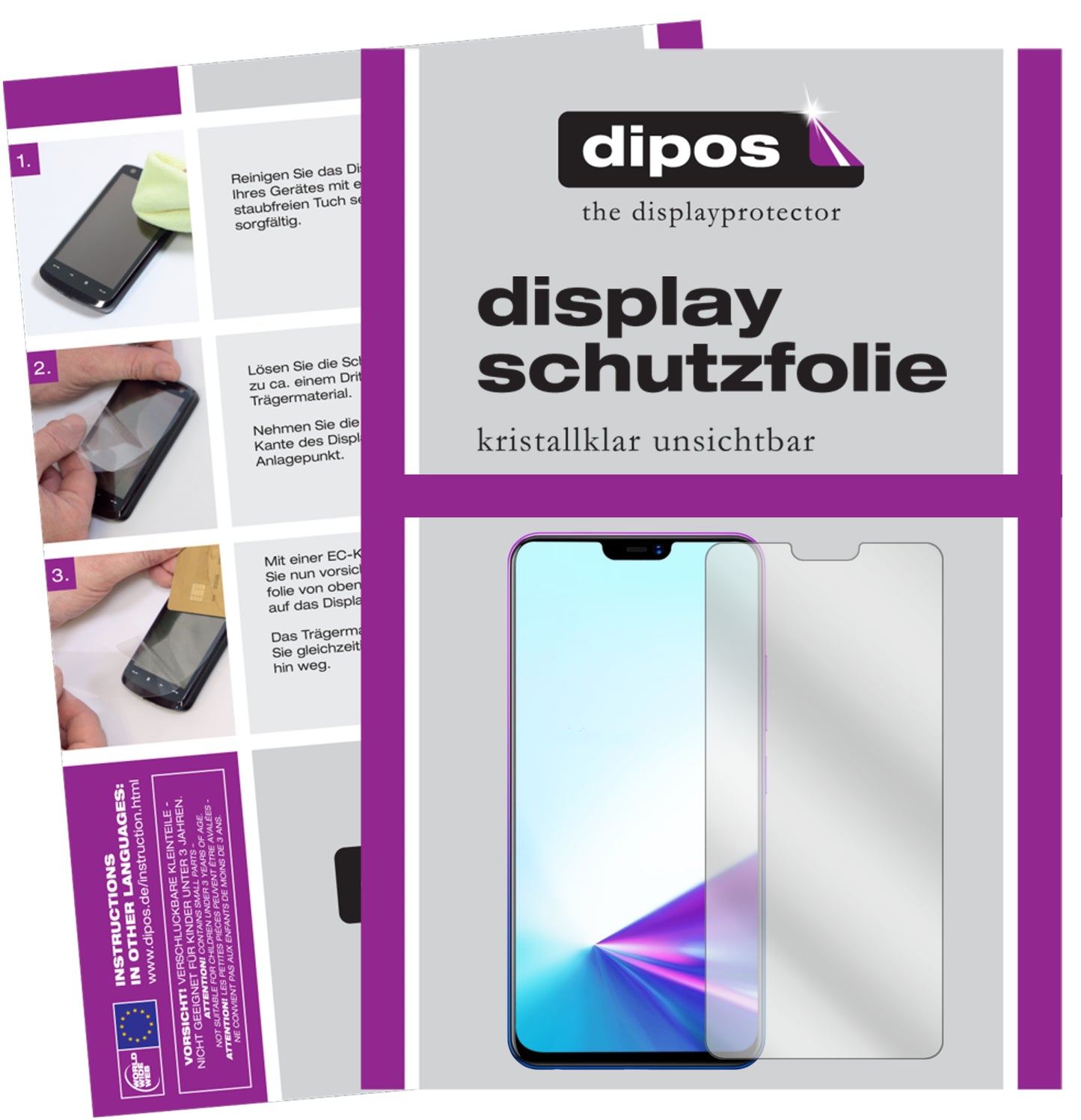 Klare Displayschutzfolie von dipos passend für Vivo Z3x, präziser Zuschnitt und blasenfrei montiert