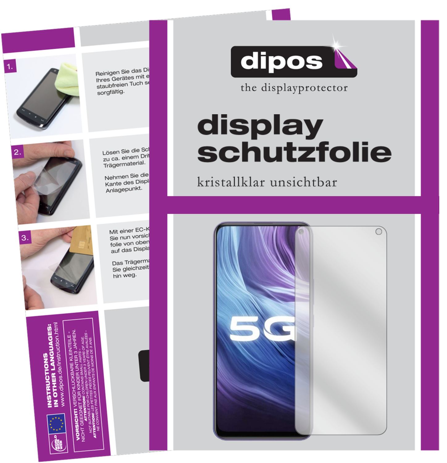 Klare Displayschutzfolie von dipos passend für Vivo Z6 5G, präziser Zuschnitt und blasenfrei montiert