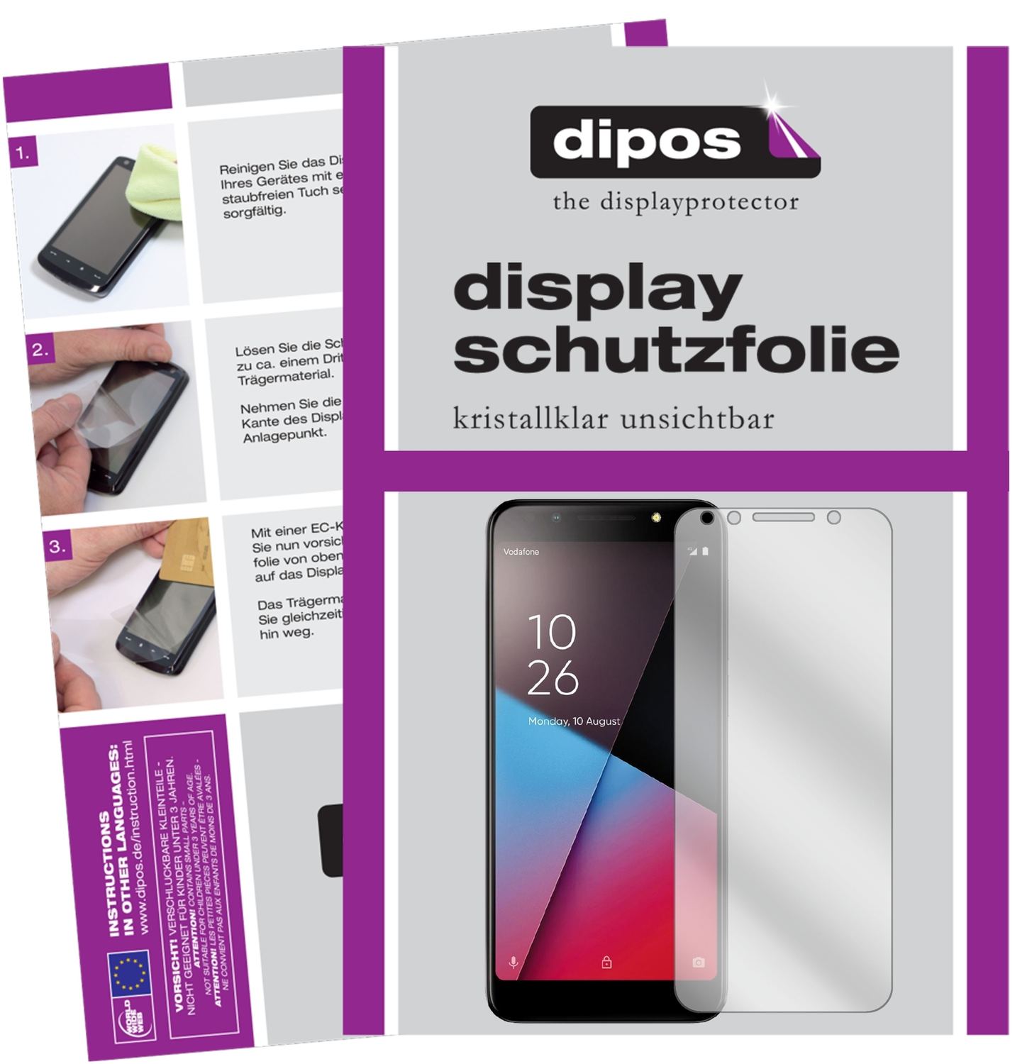 Klare Displayschutzfolie von dipos passend für Vodafone Smart N9 Lite, präziser Zuschnitt und blasenfrei montiert