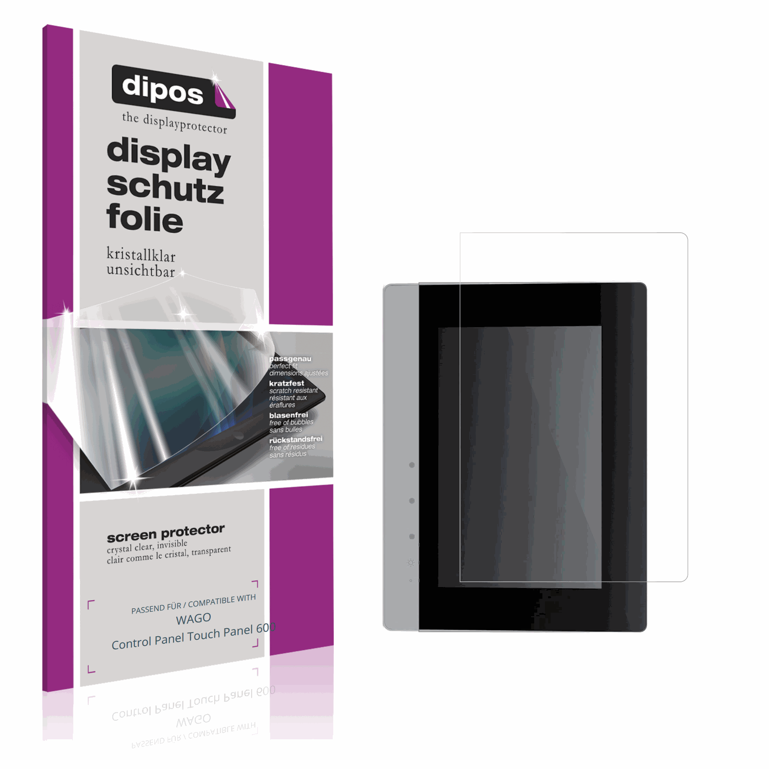 Klare Displayschutzfolie von dipos passend f�r WAGO Control Panel Touch Panel 600, pr�ziser Zuschnitt und blasenfrei montiert