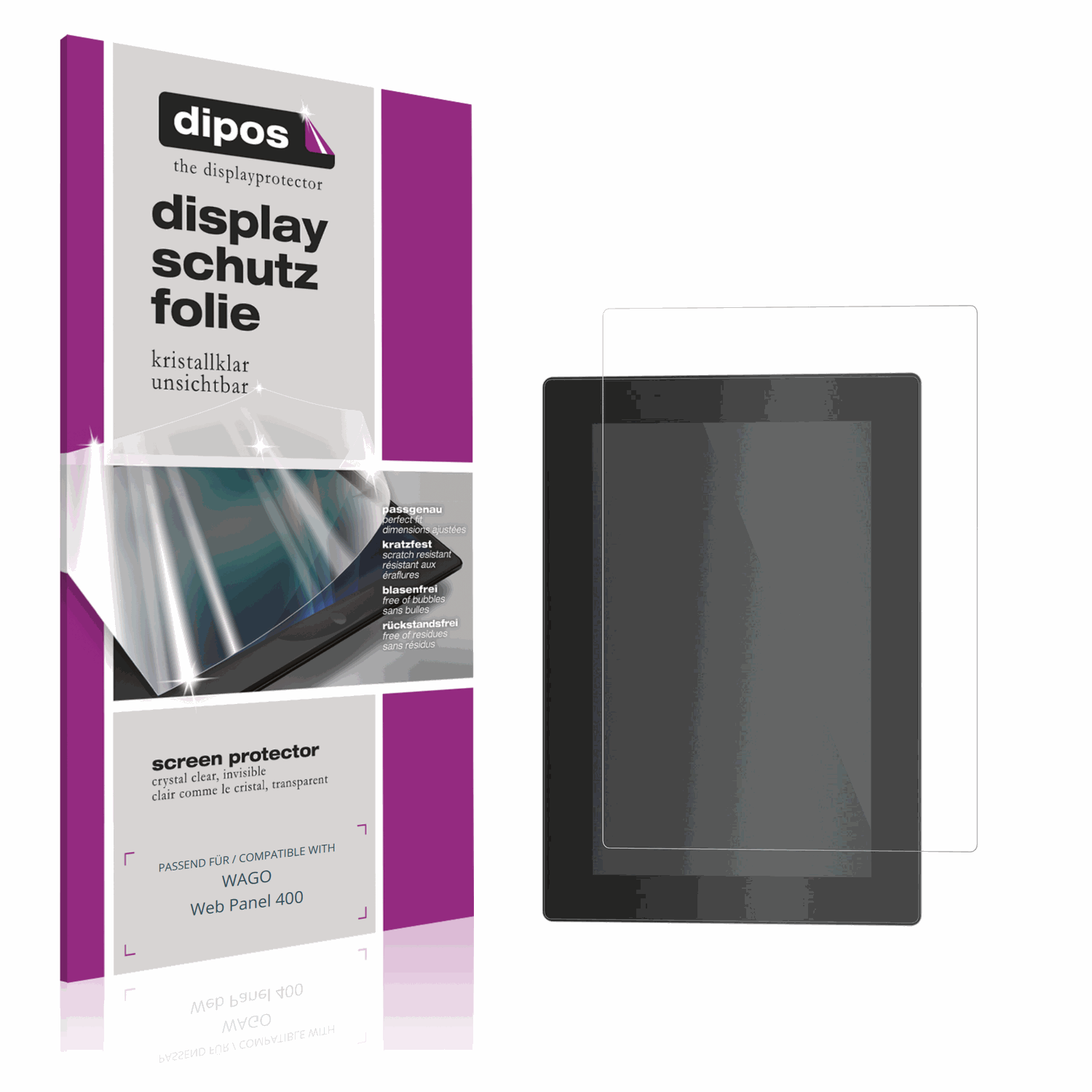 Klare Displayschutzfolie von dipos passend f�r WAGO Web Panel 400, pr�ziser Zuschnitt und blasenfrei montiert