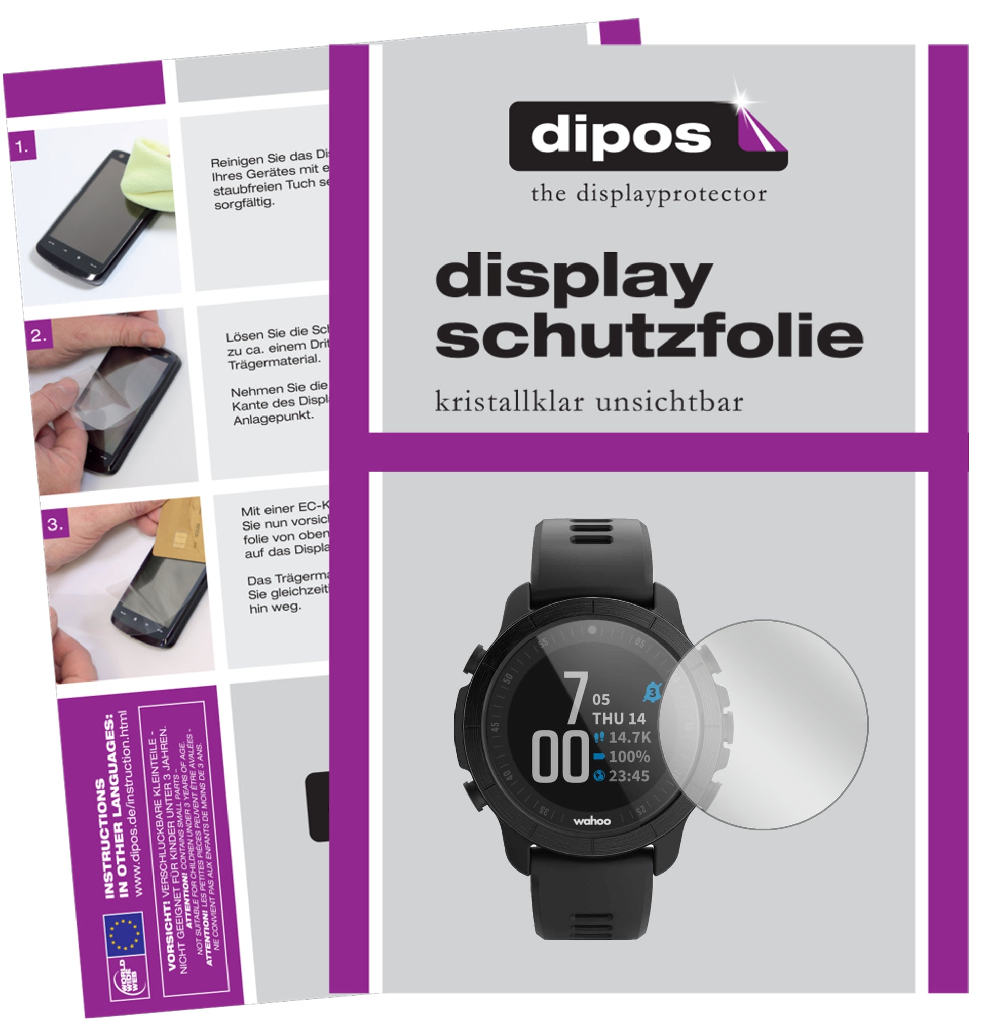 Klare Displayschutzfolie von dipos passend für Wahoo Elemnt Rival, präziser Zuschnitt und blasenfrei montiert
