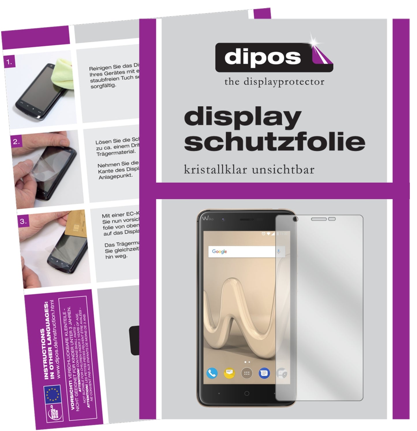 Klare Displayschutzfolie von dipos passend für Wiko Harry, präziser Zuschnitt und blasenfrei montiert