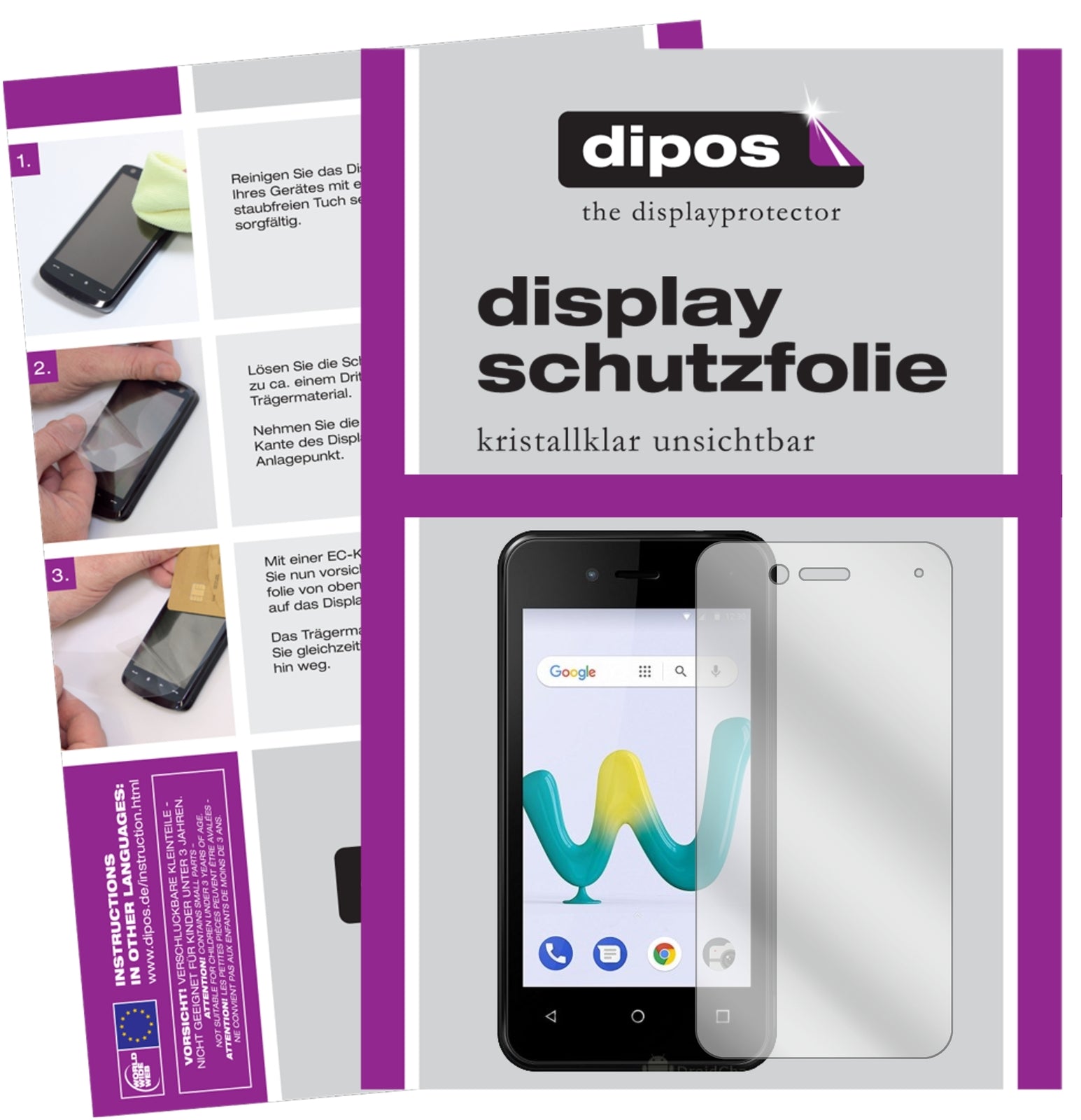 Klare Displayschutzfolie von dipos passend für Wiko Sunny 3 Mini, präziser Zuschnitt und blasenfrei montiert