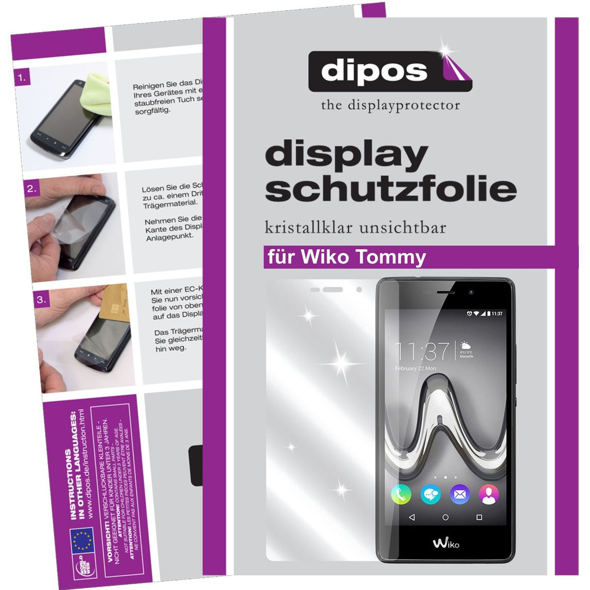 Klare Displayschutzfolie von dipos passend für Wiko Tommy, präziser Zuschnitt und blasenfrei montiert