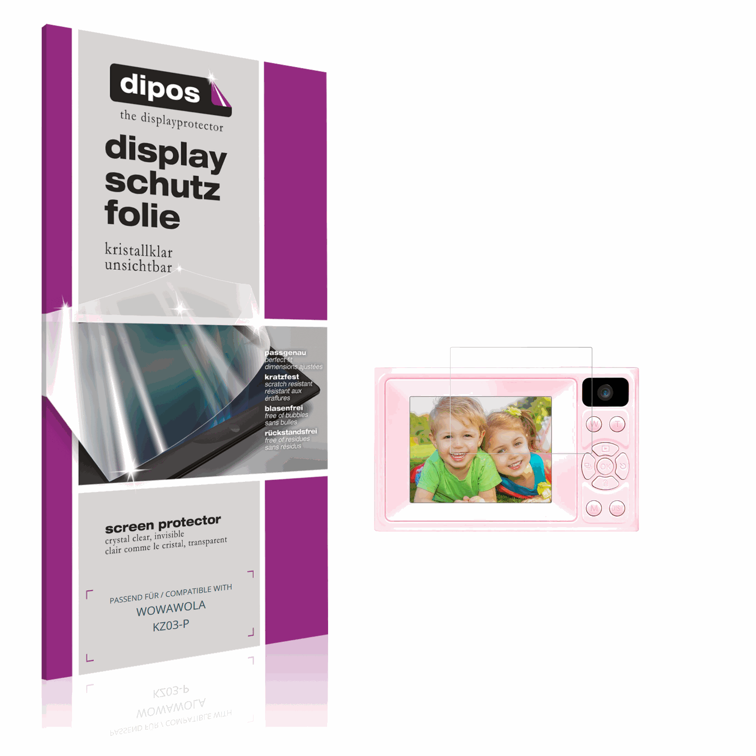 Klare Displayschutzfolie von dipos passend für WOWAWOLA KZ03-P, präziser Zuschnitt und blasenfrei montiert