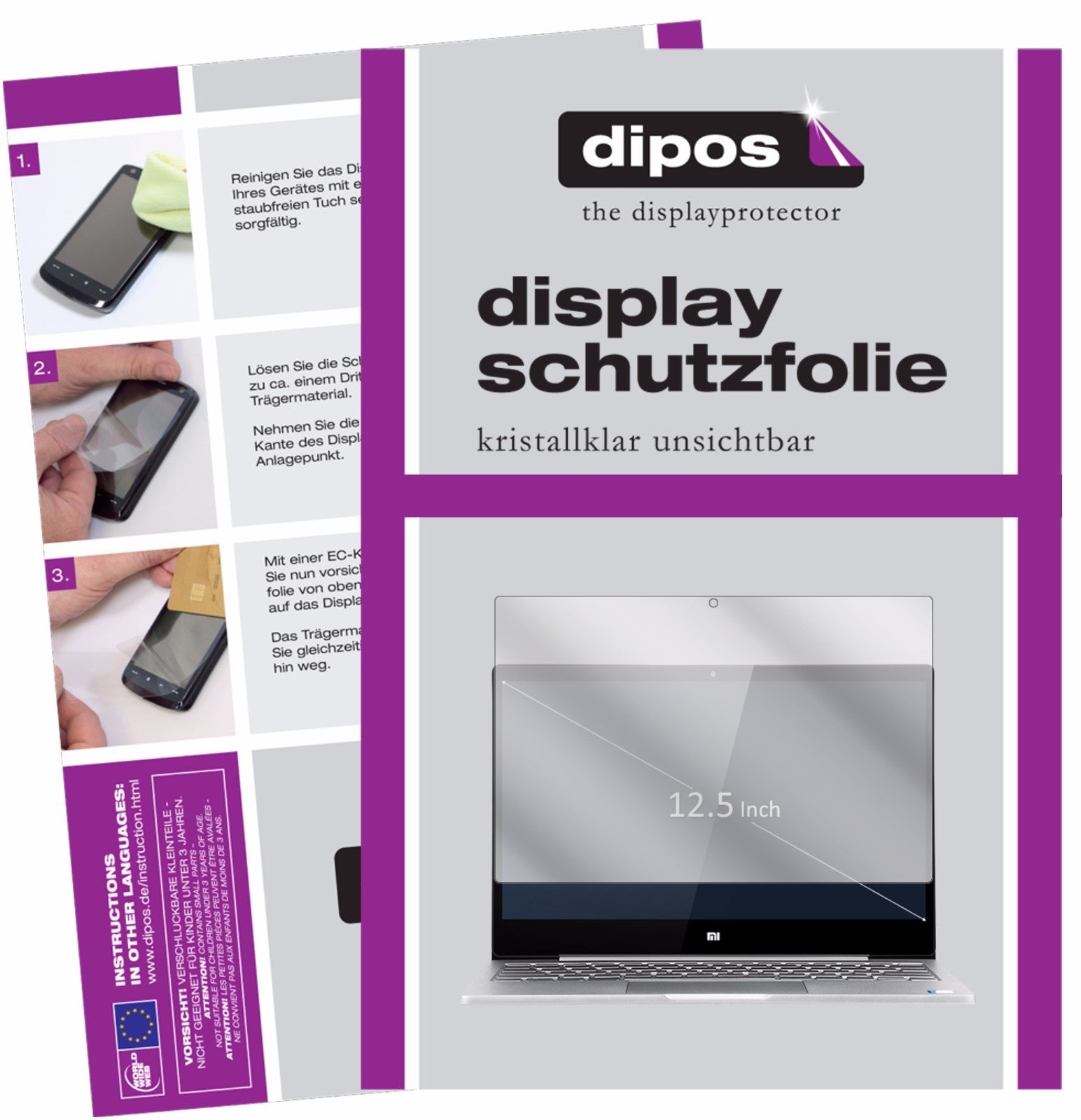 Klare Displayschutzfolie von dipos passend für Xiaomi Air 12 (12,5 Zoll), präziser Zuschnitt und blasenfrei montiert