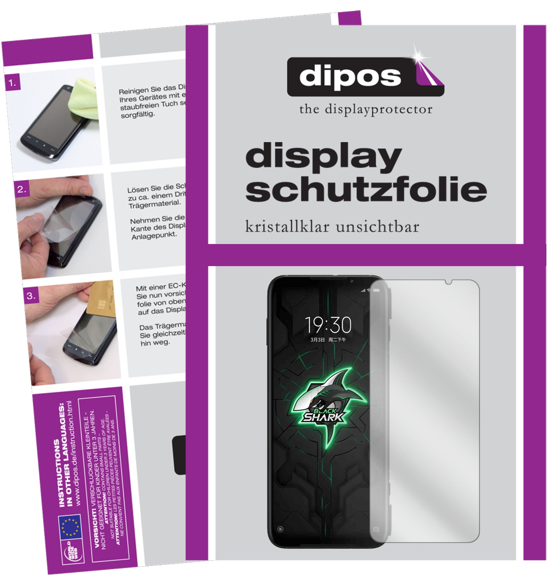 Klare Displayschutzfolie von dipos passend für Xiaomi Black Shark 3 5G, präziser Zuschnitt und blasenfrei montiert