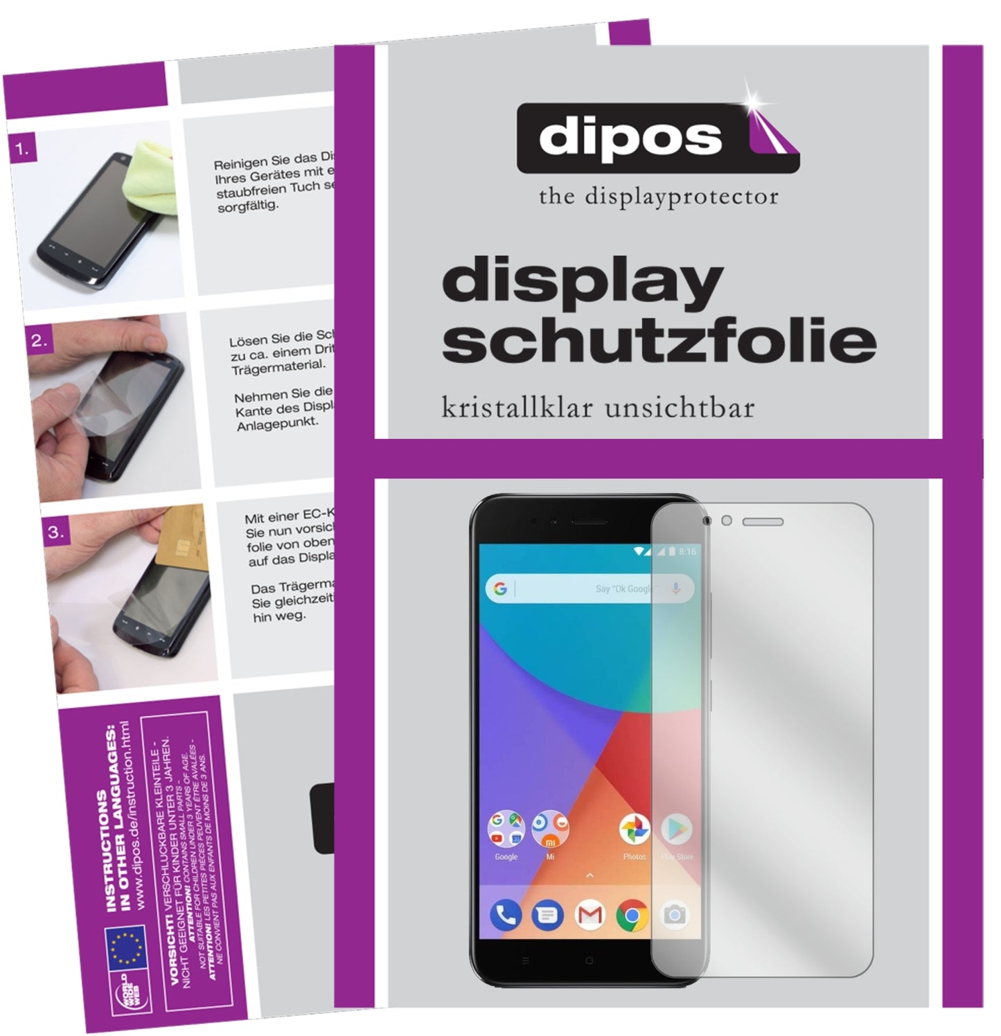 Klare Displayschutzfolie von dipos passend für Xiaomi Mi A1, präziser Zuschnitt und blasenfrei montiert