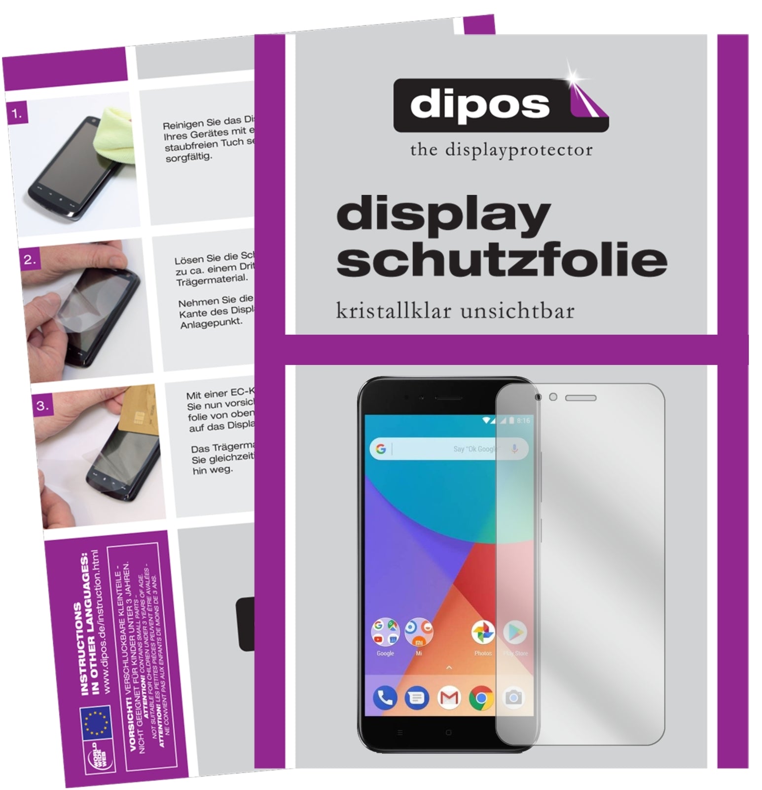 Klare Displayschutzfolie von dipos passend für Xiaomi Mi A1, präziser Zuschnitt und blasenfrei montiert