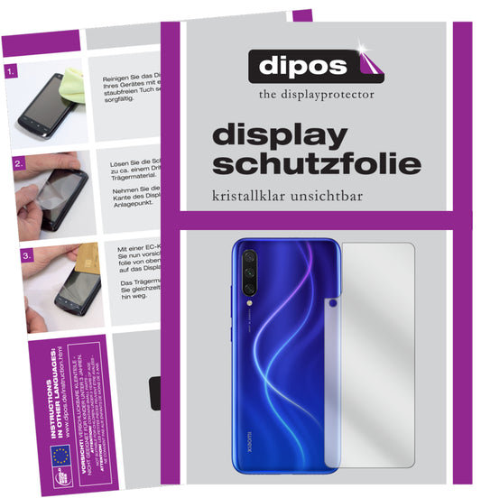 Klare Displayschutzfolie von dipos passend für Xiaomi Mi A3 Rückseite, präziser Zuschnitt und blasenfrei montiert