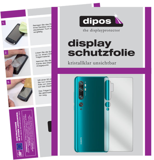 Klare Displayschutzfolie von dipos passend für Xiaomi Mi Note 10 Rückseite, präziser Zuschnitt und blasenfrei montiert